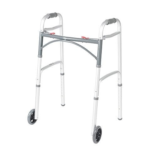 Drive Deluxe Folding Walker Two Button with 5 inch wheels